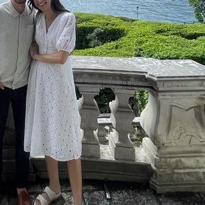 A New Day White Eyelet Midi puff sleeve dress size xs